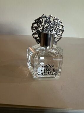 Vince Camuto Clear Glass Perfume Bottle with Ornate Silver Cap .25 fl oz